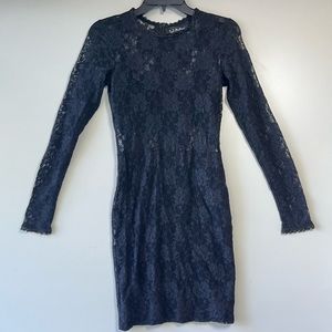For love and lemons black lace long sleeve slip dress